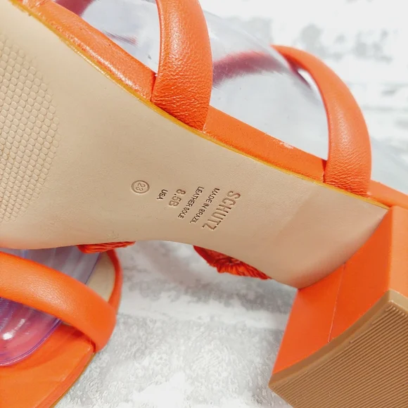 NEW Schutz Olly Orange Red Leather Strappy Heeled Sandals C244 - Picture 9 of 11